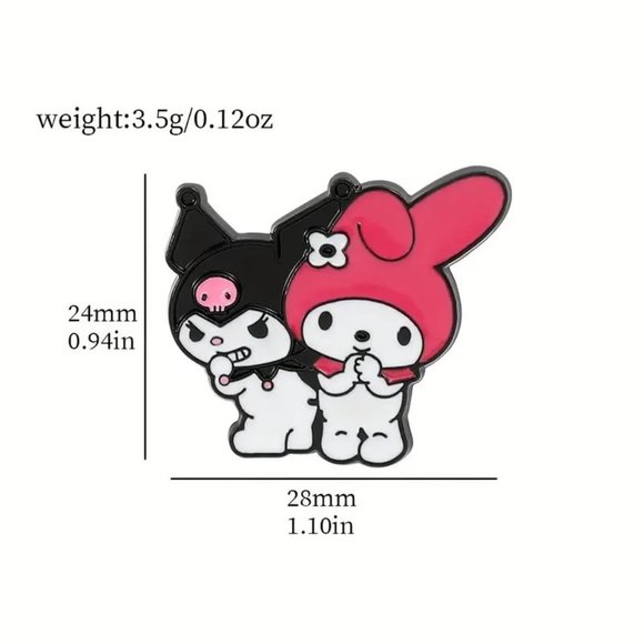 Pin Kuromi My Melody Black Enamel Pink Emo Rave Scene Evil Goth Brooch Sanrio - Picture 7 of 8